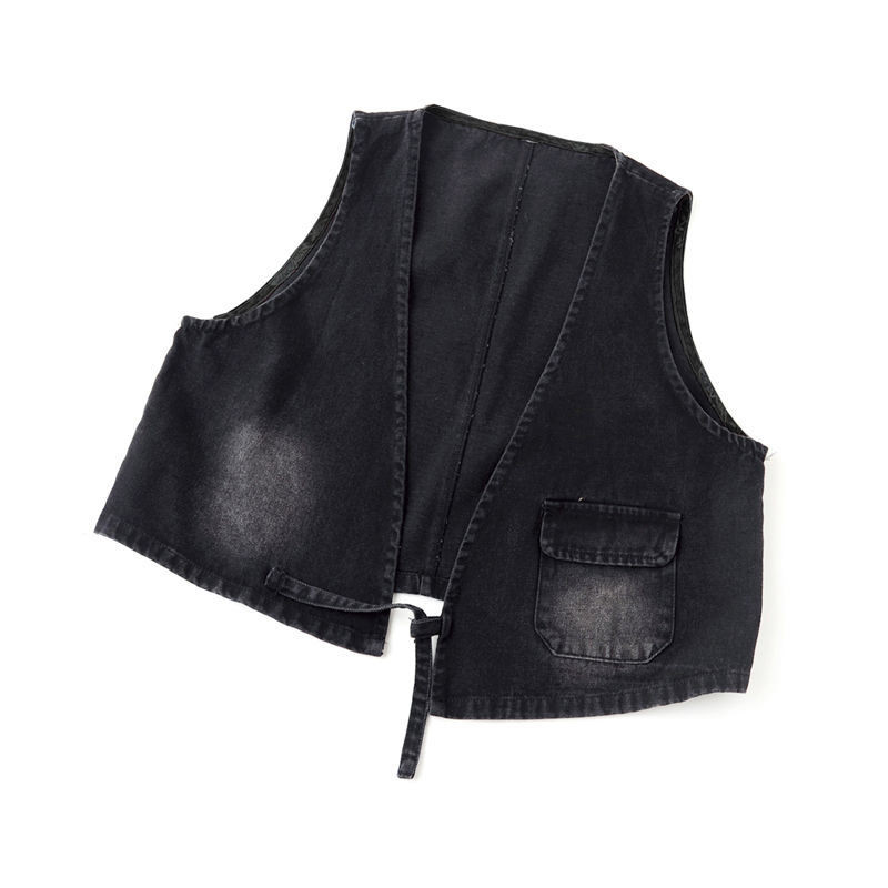 Vintage kratki traper prsluk s V-izrezom Ženski široki ležerni kaubojski kardigan bez rukava na vezanje 2023. proljeće ljeto Boyfriend Jean Chalecoa