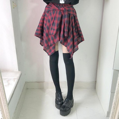 Harajuku 2019. Ležerne ženske modne asimetrične suknje Ljetne karirane suknje s mašnom visokog struka Punk ženske nepravilne gotičke suknje Mujer