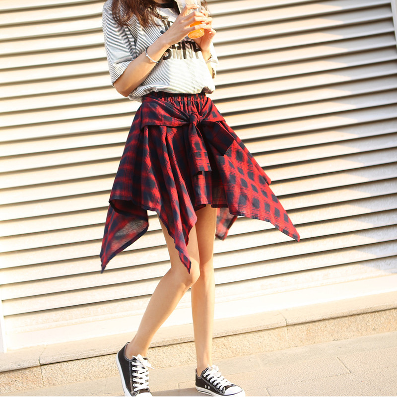 Harajuku 2019. Ležerne ženske modne asimetrične suknje Ljetne karirane suknje s mašnom visokog struka Punk ženske nepravilne gotičke suknje Mujer