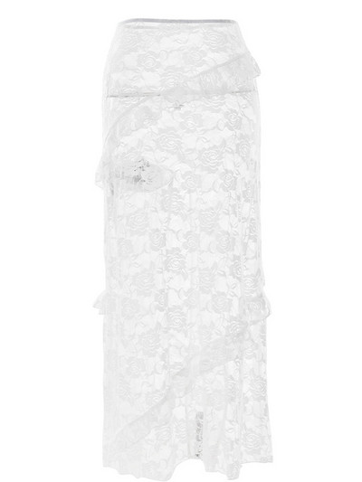 VGH fustă sexy din dantelă solidă transparentă pentru femei, cu talie înaltă, cu volane, moale, pentru slăbire, fuste lungi, bodycon, îmbrăcăminte de modă pentru femei 2023