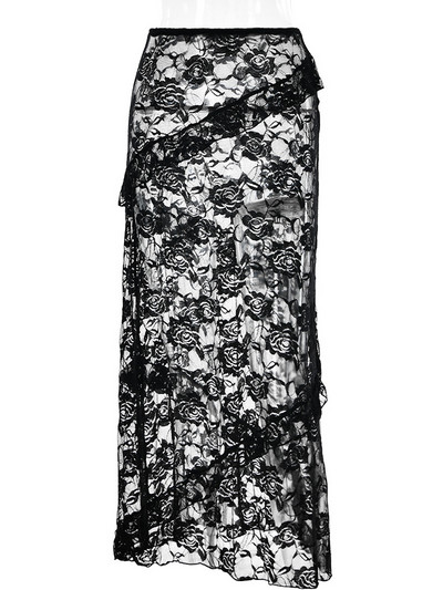 VGH fustă sexy din dantelă solidă transparentă pentru femei, cu talie înaltă, cu volane, moale, pentru slăbire, fuste lungi, bodycon, îmbrăcăminte de modă pentru femei 2023