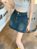 2023 Hong Kong Wind Retro Fusta denim cu talie înaltă Femei Vară Slăbire Geantă subțire Fusta scurtă de șold Fusta sălbatică cu design de nișă