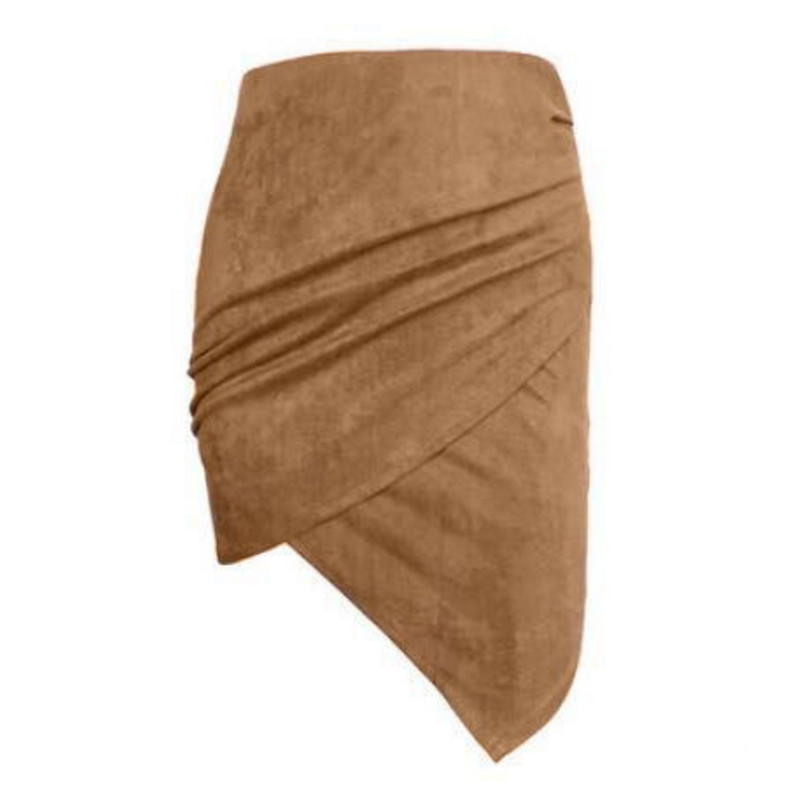 Nove modne ženske elegantne asimetrične kratke mini suknje s visokim strukom na vezanje od antilop kože s džepovima