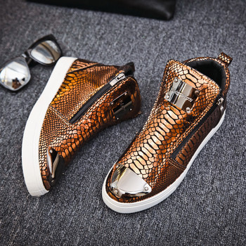 Горещи високи маратонки с цип Мъжки модни обувки от крокодилска кожа за мъже Луксозни златни ежедневни маратонки Мъжки хип-хоп рок обувки