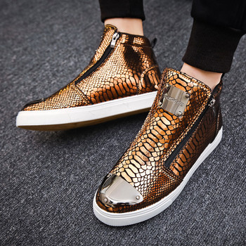 Горещи високи маратонки с цип Мъжки модни обувки от крокодилска кожа за мъже Луксозни златни ежедневни маратонки Мъжки хип-хоп рок обувки