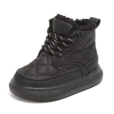 2023 Trend Fashion Winter Boots Martin pentru fete în carouri din piele PU Cizme de zăpadă groase și calde din pluș pantofi casual pentru copii