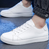 Pantofi vulcanizati albi pentru bărbați, în stil coreean, cu cap rotund, pantofi de mare, respirabili, cu șireturi, pantofi pentru alergare, Zapatillas Hombre