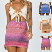 Mini-fuste tricotate curcubeu degradat Bodycon pentru femei Fuste scurte elastice de vară Casual Streetwear Fusta creion sexy Imbracaminte de plajă