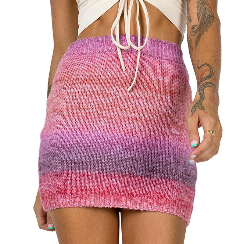 Mini-fuste tricotate curcubeu degradat Bodycon pentru femei Fuste scurte elastice de vară Casual Streetwear Fusta creion sexy Imbracaminte de plajă