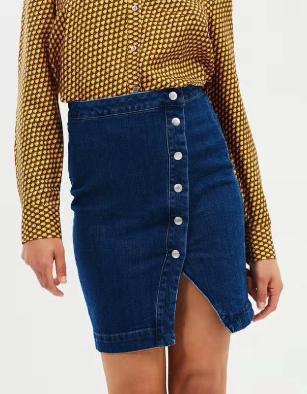 Nová dámska ležérna sukňa veľkej veľkosti s džínsovou taškou, jednoradová dlhá sukňa