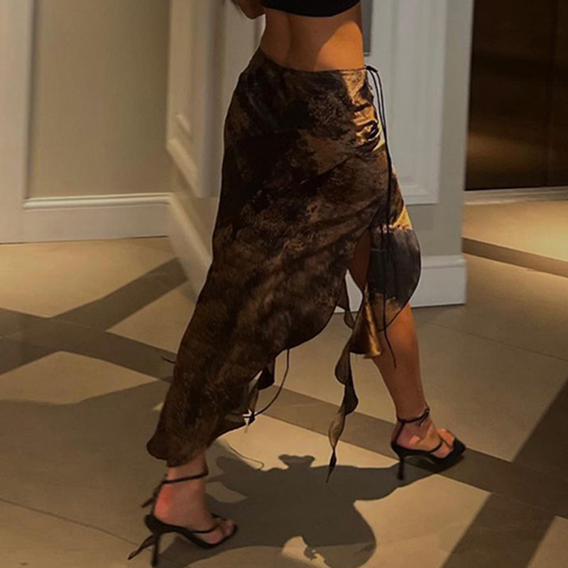 Volane sexy Fuste asimetrice de vacanță Imprimare Harajuku Ținute lungi Imbracaminte de club Y2K Chic Anii 90 Fusta Y2k pentru femei Fusta Y2k