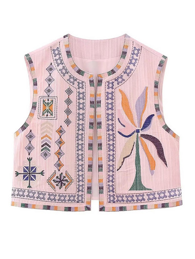 Vestă din bumbac imprimată brodat Cardigan pentru femei, la modă, vintage, fără mâneci, cu decolteu în formă de O, vestă de damă, slăbită