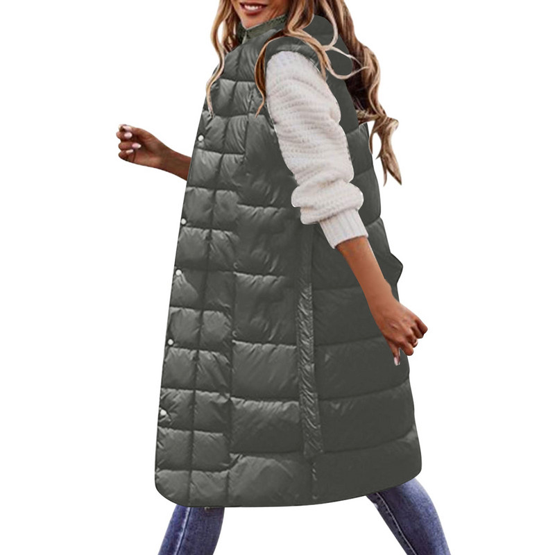 Ilgos, didelės pūkinės liemenės Moteriškos lauko paltai su gobtuvu, pūstos liemenės, šiltos žiemos paltai Berankoviai madinga ilga striukė moterims