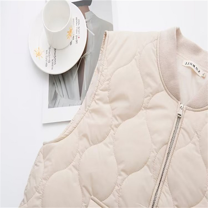 Ženski prsluk za sezonu jesen/zima 2023. Široki pamučni kaput bez rukava Gornji prsluk s patentnim zatvaračem