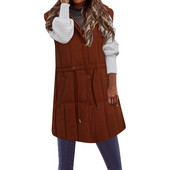 2023, veste supradimensionate din bumbac, haină fără mâneci, femei, toamnă, iarnă, vestă cu glugă, parka, lungă, caldă, îmbrăcăminte din bumbac