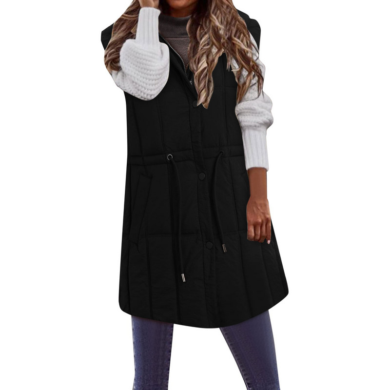 2023, veste supradimensionate din bumbac, haină fără mâneci, femei, toamnă, iarnă, vestă cu glugă, parka, lungă, caldă, îmbrăcăminte din bumbac