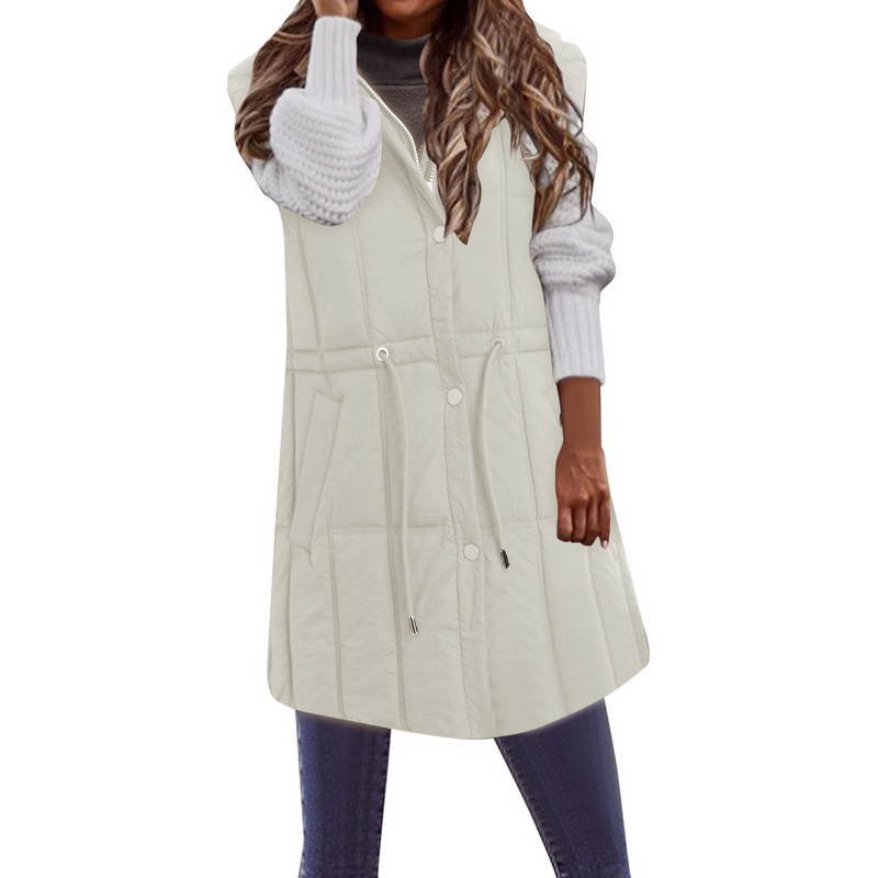 2023, veste supradimensionate din bumbac, haină fără mâneci, femei, toamnă, iarnă, vestă cu glugă, parka, lungă, caldă, îmbrăcăminte din bumbac