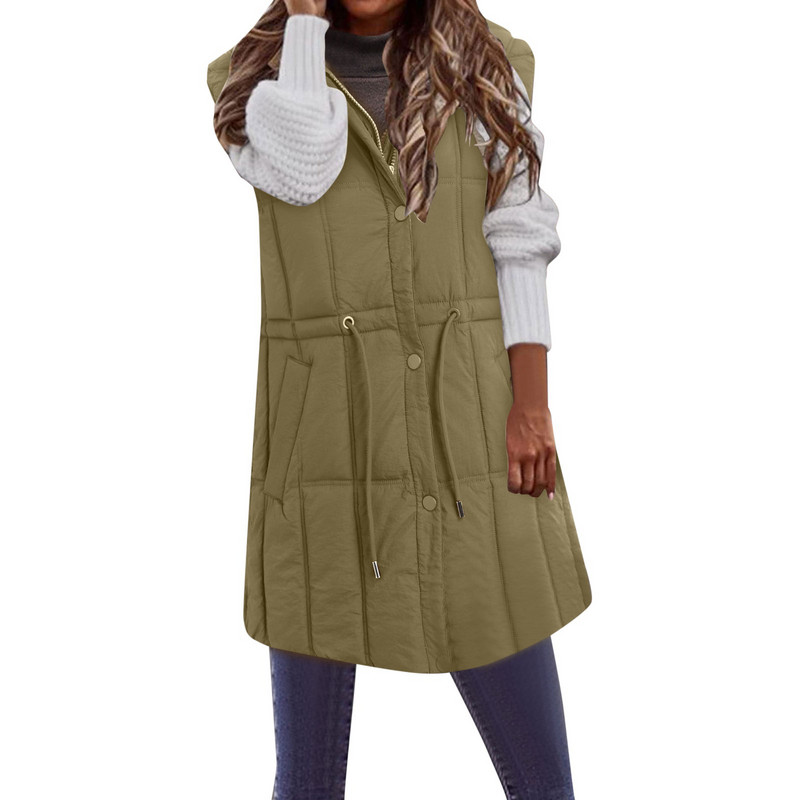 2023, veste supradimensionate din bumbac, haină fără mâneci, femei, toamnă, iarnă, vestă cu glugă, parka, lungă, caldă, îmbrăcăminte din bumbac