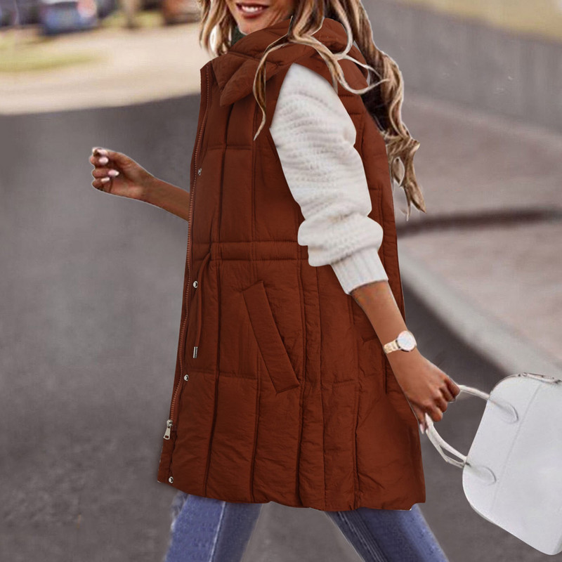 2023, veste supradimensionate din bumbac, haină fără mâneci, femei, toamnă, iarnă, vestă cu glugă, parka, lungă, caldă, îmbrăcăminte din bumbac