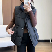 2023 Nový dámsky zimný kabát, parkr, voľný bavlnený top, teplý prešívaný kabát, vertikálne bez rukávov, dámsky