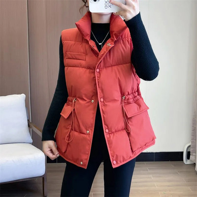 2023 Nový dámsky zimný kabát, parkr, voľný bavlnený top, teplý prešívaný kabát, vertikálne bez rukávov, dámsky