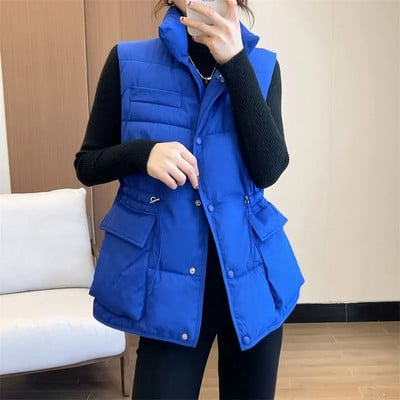 2023 Nový dámsky zimný kabát, parkr, voľný bavlnený top, teplý prešívaný kabát, vertikálne bez rukávov, dámsky