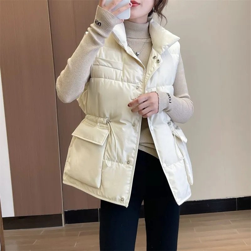 2023 Nový dámsky zimný kabát, parkr, voľný bavlnený top, teplý prešívaný kabát, vertikálne bez rukávov, dámsky
