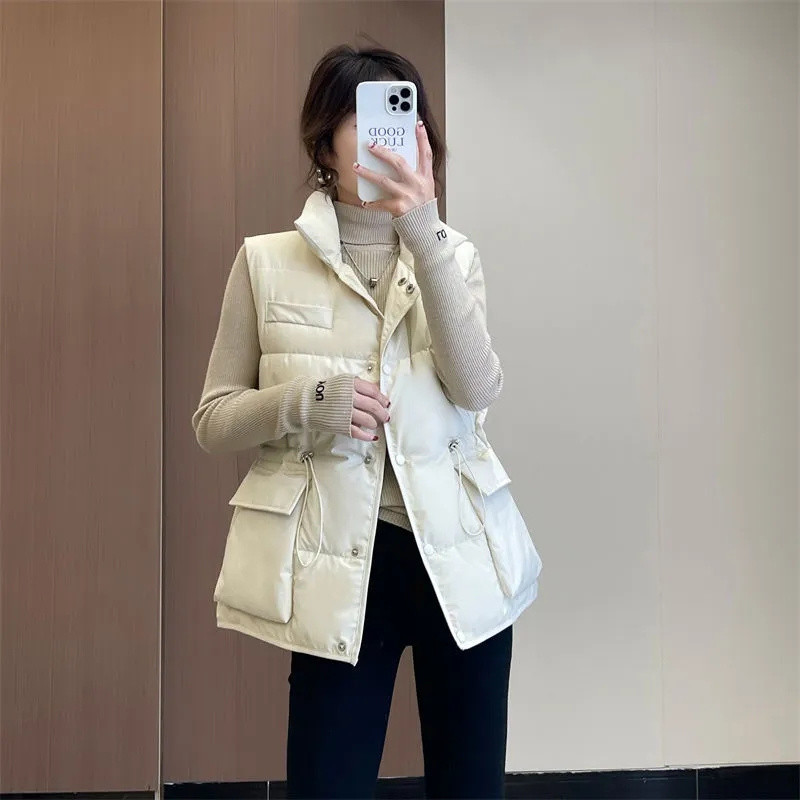 2023 Nový dámsky zimný kabát, parkr, voľný bavlnený top, teplý prešívaný kabát, vertikálne bez rukávov, dámsky