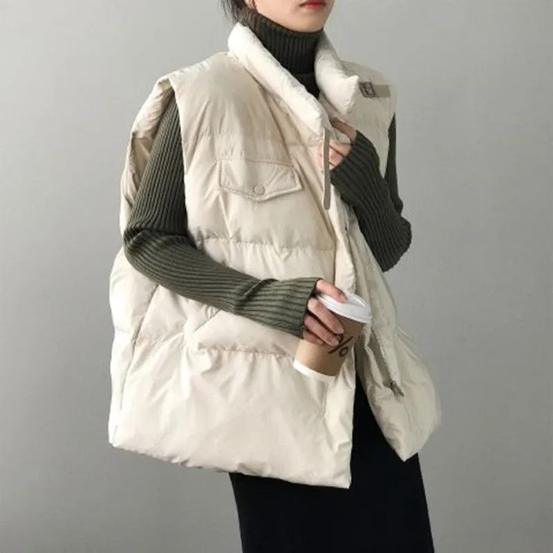 Prsluci za žene Jednobojni prsluci s ovratnikom Ležerni kardigani bez rukava Korejski stil Vintage prevelike jakne za žene Topovi