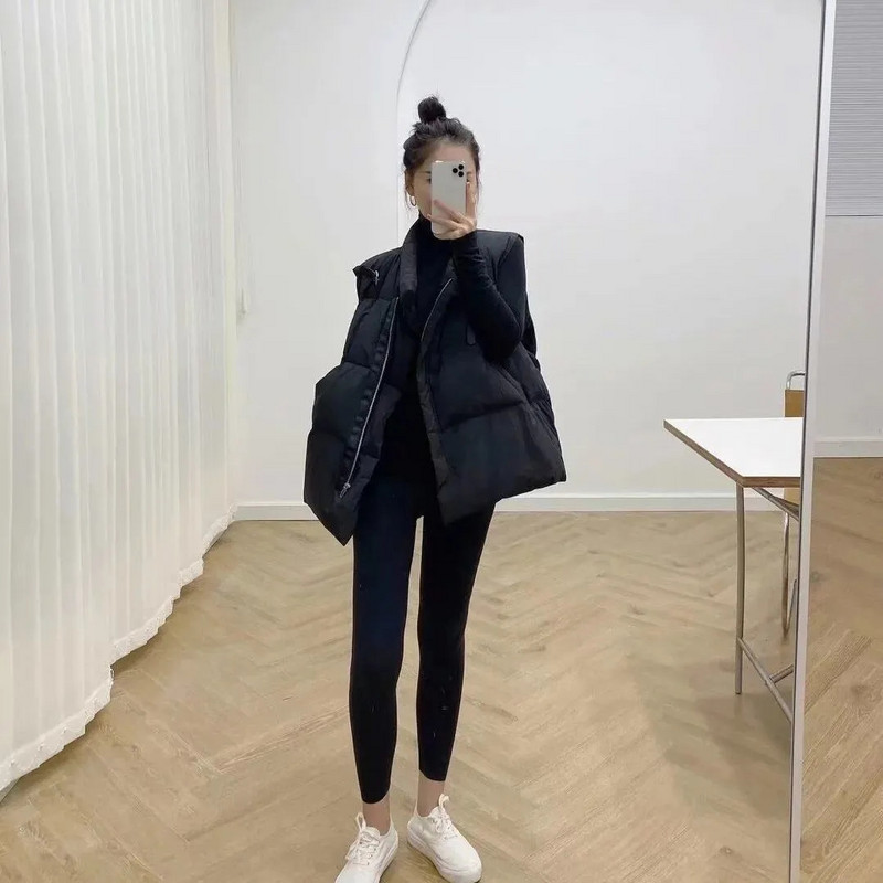 Prsluci za žene Jednobojni prsluci s ovratnikom Ležerni kardigani bez rukava Korejski stil Vintage prevelike jakne za žene Topovi