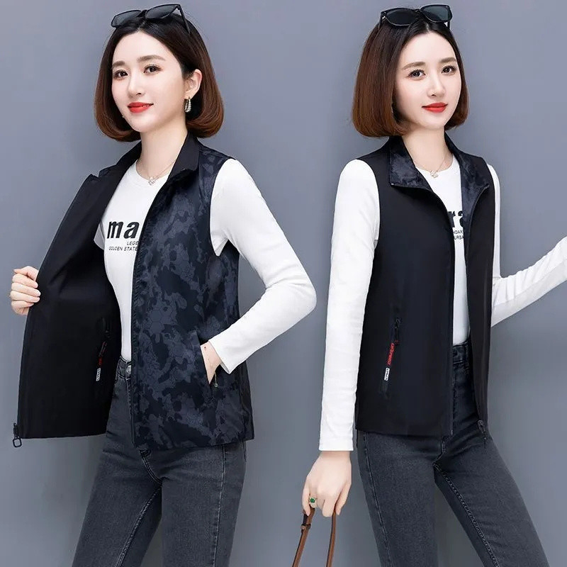 Moteriška dvipusė liemenė Naujos mados pavasario rudens paltai be rankovių trumpa striukė Liemenė, moteriška laisvalaikio viršūnė Chaleco Mujer 4XL