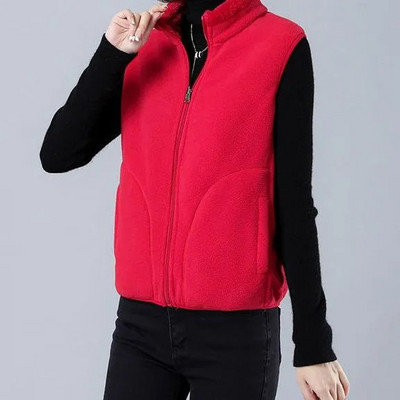 Nova jesensko-zimska reverzibilna majica bez rukava, ženska jakna bez rukava Shake flis, modni debeli koraljni baršunasti prsluk, ženski prsluk 5XL