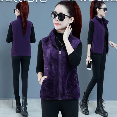 Nova jesensko-zimska reverzibilna majica bez rukava, ženska jakna bez rukava Shake flis, modni debeli koraljni baršunasti prsluk, ženski prsluk 5XL