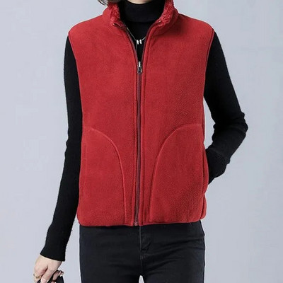 Nova jesensko-zimska reverzibilna majica bez rukava, ženska jakna bez rukava Shake flis, modni debeli koraljni baršunasti prsluk, ženski prsluk 5XL