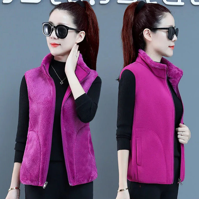 Nova jesensko-zimska reverzibilna majica bez rukava, ženska jakna bez rukava Shake flis, modni debeli koraljni baršunasti prsluk, ženski prsluk 5XL