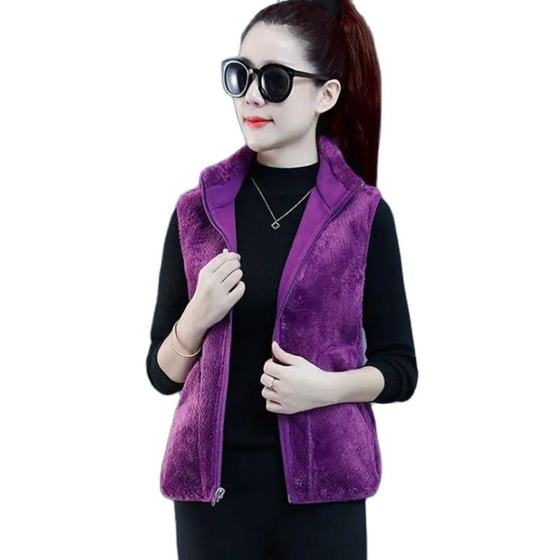 Nova jesensko-zimska reverzibilna majica bez rukava, ženska jakna bez rukava Shake flis, modni debeli koraljni baršunasti prsluk, ženski prsluk 5XL