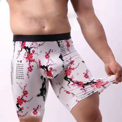 Boxer cu picior lung, stretch, pentru bărbați, lenjerie de gheață din mătase, pantaloni scurți sport respirabili, boxer, sexy, convexe, în husă.
