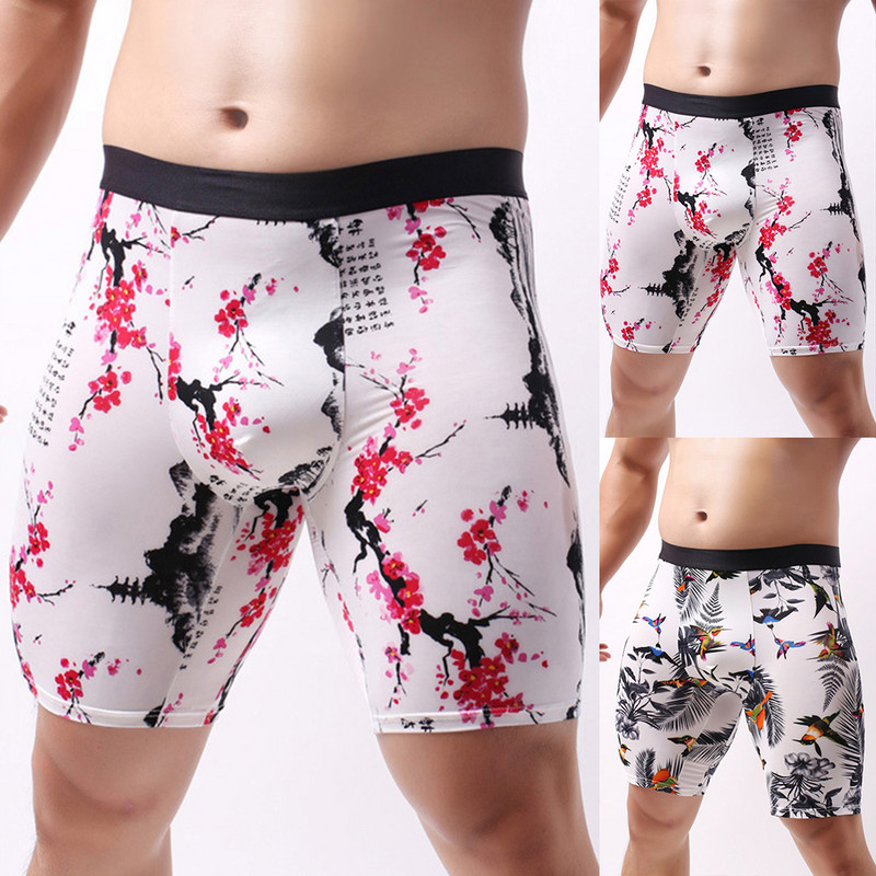 Boxer cu picior lung, stretch, pentru bărbați, lenjerie de gheață din mătase, pantaloni scurți sport respirabili, boxer, sexy, convexe, în husă.