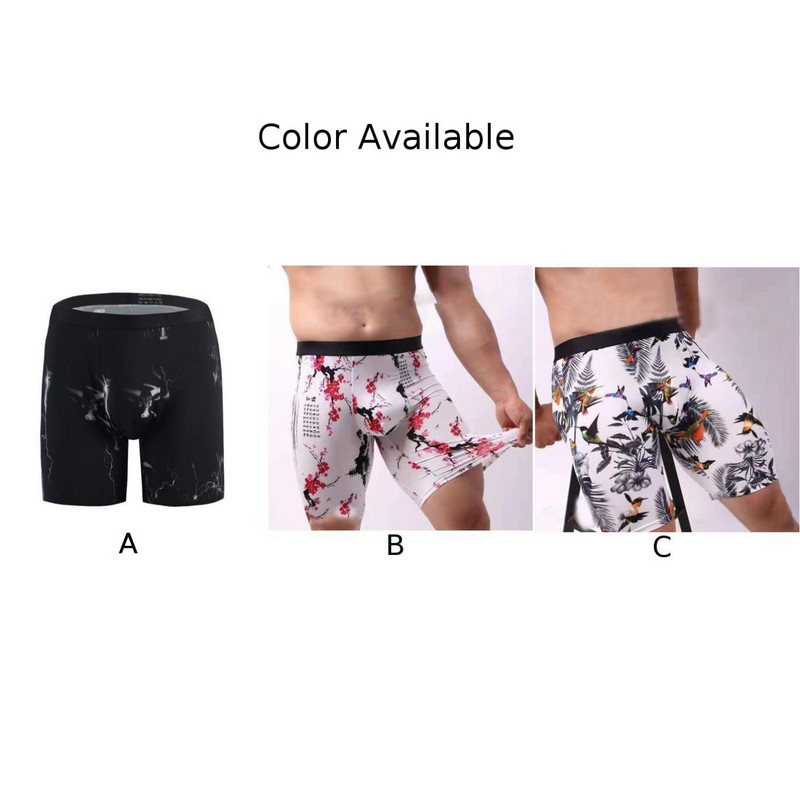 Boxer cu picior lung, stretch, pentru bărbați, lenjerie de gheață din mătase, pantaloni scurți sport respirabili, boxer, sexy, convexe, în husă.