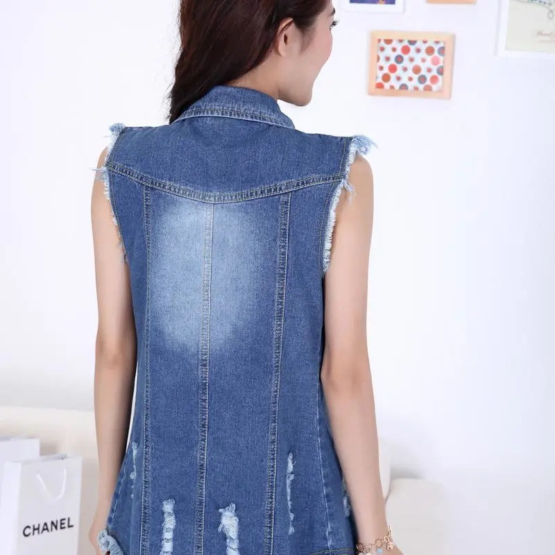 Traper prsluk jakna Žensko proljeće ljeto Jeans prsluk srednje dužine 2023 Nova ženska traper jakna bez rukava TASSEL