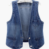 Vestă de denim de modă, haine de stradă pentru femei, cu gât în V, vestă de vară, vestă de dimensiuni mari, blugi, jachetă fără mâneci, Chaleco Mujer 6XL
