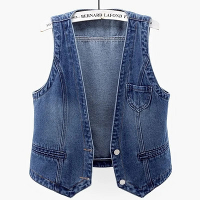 Vestă de denim de modă, haine de stradă pentru femei, cu gât în V, vestă de vară, vestă de dimensiuni mari, blugi, jachetă fără mâneci, Chaleco Mujer 6XL