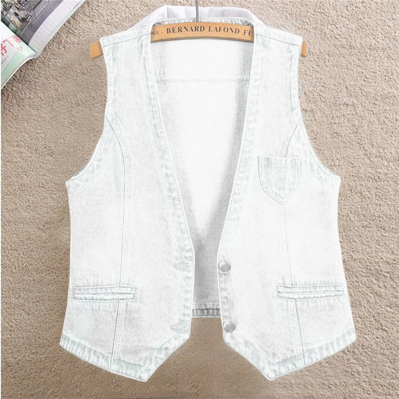 Vestă de denim de modă, haine de stradă pentru femei, cu gât în V, vestă de vară, vestă de dimensiuni mari, blugi, jachetă fără mâneci, Chaleco Mujer 6XL