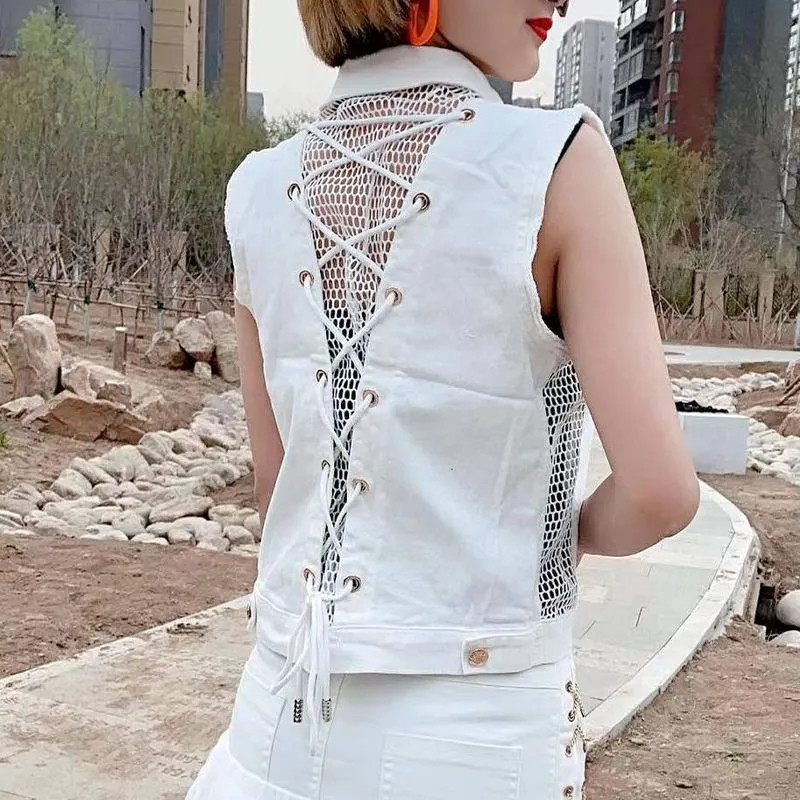 Traper prsluk Ženski novi proljeće/ljeto 2022. Jakna bez rukava sa šupljim naramenicama Kardigan gornji dijelovi Ženski prsluk Chaleco Mujer Kaputi 3XL