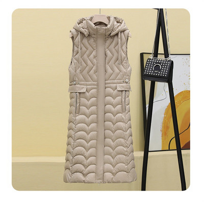 Novi Jesen Zima Ženski prsluk bez rukava Topla pufer jakna Ultra lagana srednje duga pamučna vesta Ženska vanjska odjeća Ležerne majice