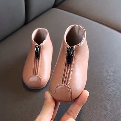 Nou Toamnă Iarnă Culoare uni Fermoar frontal Cizme scurte pentru copii Pantofi pentru fetițe Cizme din piele pentru copii mici Cizme de modă pentru copii