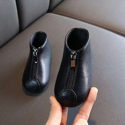 Nou Toamnă Iarnă Culoare uni Fermoar frontal Cizme scurte pentru copii Pantofi pentru fetițe Cizme din piele pentru copii mici Cizme de modă pentru copii