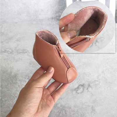 Nou Toamnă Iarnă Culoare uni Fermoar frontal Cizme scurte pentru copii Pantofi pentru fetițe Cizme din piele pentru copii mici Cizme de modă pentru copii