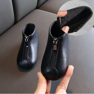 Nou Toamnă Iarnă Culoare uni Fermoar frontal Cizme scurte pentru copii Pantofi pentru fetițe Cizme din piele pentru copii mici Cizme de modă pentru copii