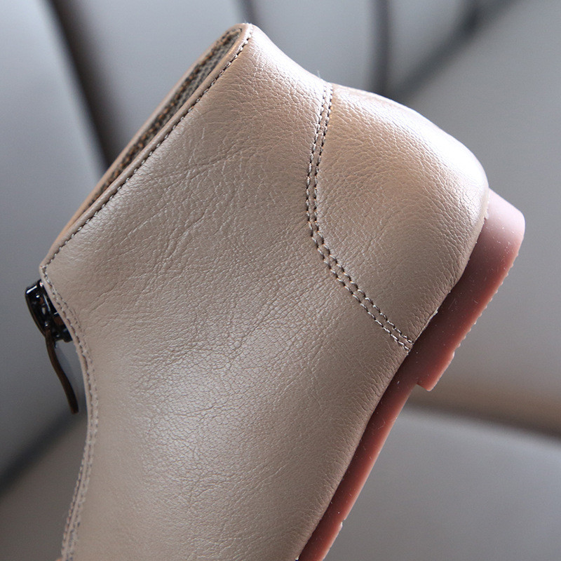 Nou Toamnă Iarnă Culoare uni Fermoar frontal Cizme scurte pentru copii Pantofi pentru fetițe Cizme din piele pentru copii mici Cizme de modă pentru copii